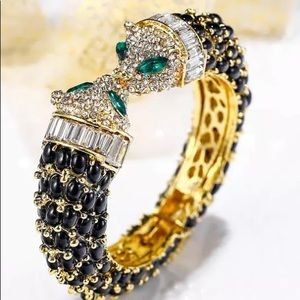 Panther Black Cabochons Cuff Bracelet